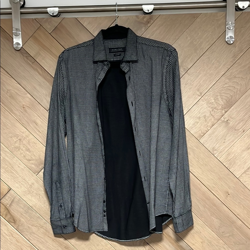 Zara Black and White Checkered Dress Shirt